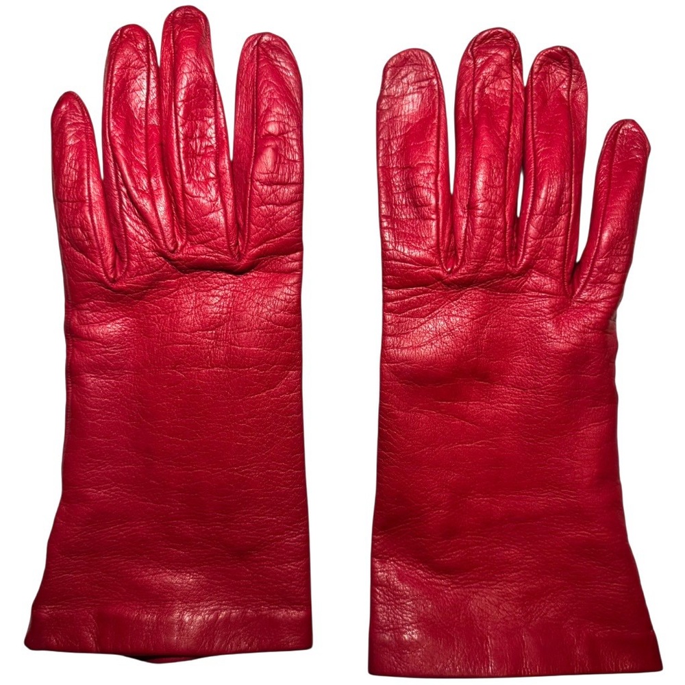 Vintage Red Leather Gloves with 100% Silk Lining Made in Italy Women’s Size 7.5
